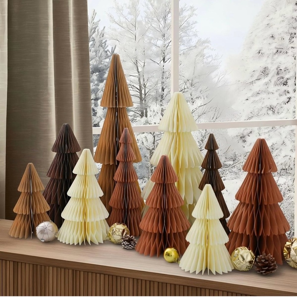 Amyhill 10 Pcs Large Neutral Honeycomb Christmas Tree 20/16/12/10/8 Inch 3D
